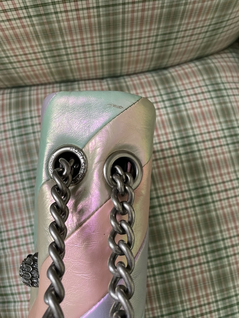 Kurt Geiger London Kensington Iridescent Pastel Stripe Leather Shoulder Bag - Picture 12 of 15